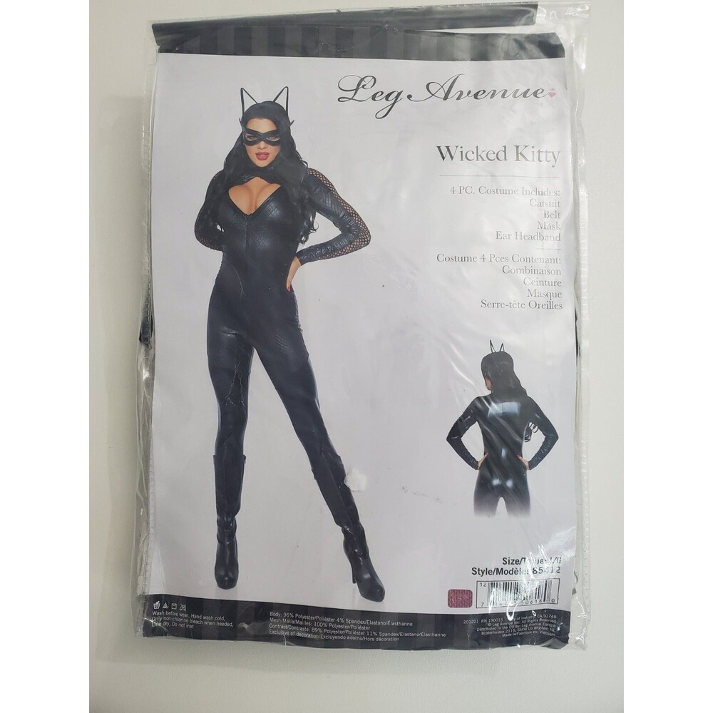 Leg Avenue - Wicked Kitty -  Adult Sized Costume - ‎ Black - Large - Catsuit